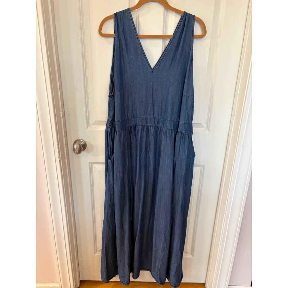 Standards & Practices Plus Size V-Neck A-Line Tencel Denim Maxi Dress Size 2X - Picture 3 of 16